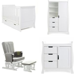 Obaby Stamford Cot Bed 4-Piece Nursery Furniture Set White 70 x 140 cm