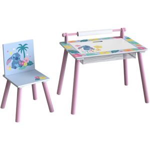 Disney Stitch Kids Table and Chair Set - Wooden Activity Table for Toddlers with Lift-Up Tabletop, Chalkboard, Paper Roll, and Nylon Storage Space - I White 44cm H X 60cm L X 40cm D