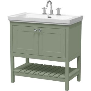 Hudson Reed Bexley 800mm Free Standing Single Bathroom Vanity with Fireclay Top Fern Green 865mm H X 830mm W X 470mm D