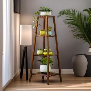 ClassicLiving Aashish Tall Natural Bamboo Tall Plant Stand 4 Tier Shelf Plant Holder Garden Home Furniture Brown 116.5cm H X 36cm L X 36cm D