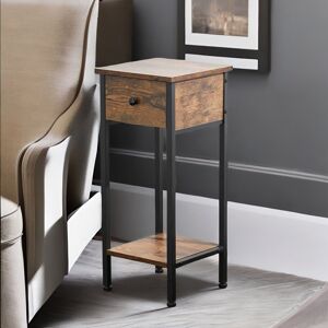Mason Furniture Tall 2 Tier Side Table End Tables with Metal Frame and Storage Drawer Living Room Home Furniture Brown 60cm H X 30cm W X 30cm D