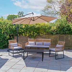 17 Stories Tuscany 5 Seater Metal and Wicker Sofa Set with Cushions Black 5