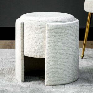 17 Stories 40cm Chenille Round Dressing Table Stool for Bedroom Furniture, Living Room Accent Stool, Foot Stool Ivory 40cm H X 40cm W X 40cm D