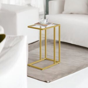 Borough Wharf Barview Gold Glass C Shaped Side Table with Storage End Table Living Room Home Furniture Gold 62cm H X 30cm W X 40cm D