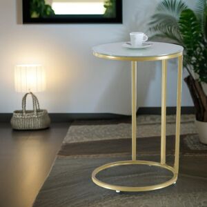 FURNOLD Round C Shaped Side Table with Metal Legs, End Sofa Tables, Living Room Furniture Gold 60cm H X 40cm W X 40cm D