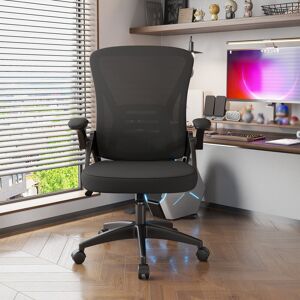 Inbox Zero Lintz Desk Chair with Back Support, High Back Ergonomic Computer Chair with 90° Flip-Up Armrest Black 61cm W X 61cm D