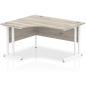 Brayden Studio Tibay Commercial Use 140Cm W L-Shape Computer Desk Grey/Oak/White 73cm H X 140cm W X 120cm D
