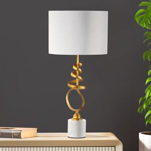Canora Grey Babli 76.5cm Marble Table Lamp with Metal Base for Bedroom Furniture, Bedside Buffet Lamp with Linen Shade Gold 76cm H X 36cm W X 36cm D