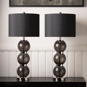 Rosdorf Park Boneau 71cm Table Lamp with Glass Base For Bedroom Furniture, Bedside Buffet Lamp with Linen Shade Black;Silver 71cm H X 35.5cm W X 35.5cm D