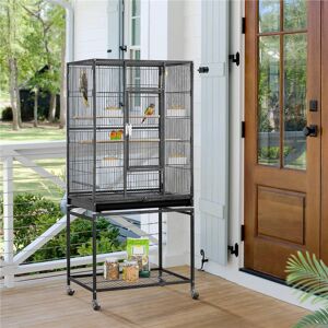 Yaheetech Wrought Iron Standing Large Parrot Parakeet Flight Bird Cage Black 136cm H X 62cm W X 43cm D