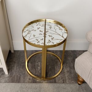 Gold Set of 2 Semi Circle Printed Mirrored Side Table Material: Furniture/Occasional & Side Tables