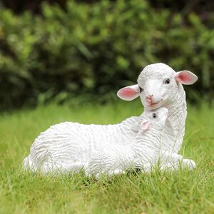 NONE 2 pcs Resin Figurine Lamb Ornament Decor for Garden Farmyard Artificial Lamb Mother Baby Sheep Outdoor Sculptures for Garden