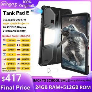 Unihertz 8849 TANK PAD E Rugged Tablet with Projector Android 21000mAh 120Hz 50MP Camera 24GB 512GB 66W 10.95 inch Phone Tablet