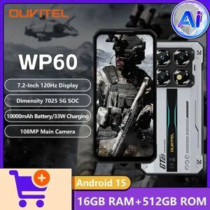 OUKITEL WP60 5G Rugged Phone 10000mAh,7.2”HD+ 120Hz Display,48GB(16+32) +512GB MTK 7025,108MP Camera, NFC,Android 15 Smartphone