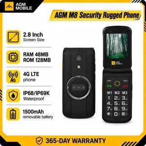 AGM M8 Security Rugged Flip Phone Senior Safe No Cam/Bluetooth WaterProof 2.8” QVGA 4G SOS Button 1500mAh Battery FM Radio