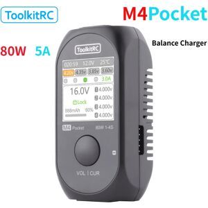 ToolkitRC M4Pocket 1-4S Lipo LiHV LiFe Lion Battery Charger 80W 5A Smart Balance Charger Input USB-C XT30 XT60 Output
