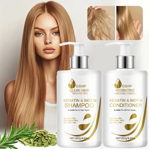 GSWP Keratin Biotin Shampoo & Conditioner, Large Size, Deep Moisturizing, Gentle Cleansing, Smooth & Silky,Lightweight.250g+250g