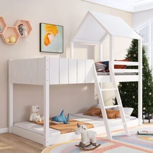 NONE Wooden Bunk Bed Loft Bed 3FT Single 90x190cm with Ladder Guard Rail Tree House Canopy Mid-Sleeper Cabin Bed for Kids Children