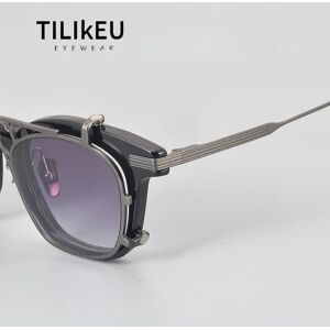 TILIKEU Top Quality Pure Titanium Acetate Rim Magnetic Eyeglasses Hanging Clip on Square Sunglasses UV Men Cool Retro Glasses Spectacle