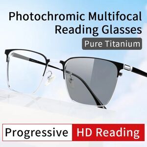 Petofi Photochromic Progressive Multifocal Reading Glasses,Rectangular Frame Magnifying Glass,Tinted Eyeglasses,Presbyopic Glasses