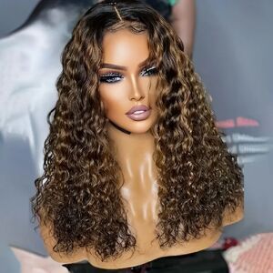 NONE Highlight Brown 26Inch 180Density Soft Preplucked kinky Curly Lace Front Wig Synthetic Baby Hair Glueless Daily Wear Wig