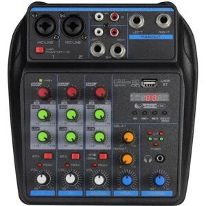 VBNM 4 Channel Mixer DJ Mixing Console with Bluetooth 48V Phantom Power Monitor Karaoke System USB Mixer Audio