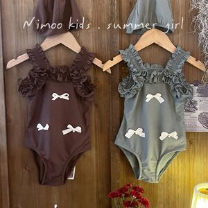 NONE Children's swimsuit cute new style for baby girls' swimsuit 2026 girls' three bow one-piece swimsuit swimwear