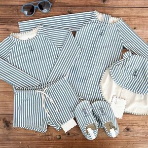 NONE Kids Swimsuits Boys Swimwears Baby Swimwear Blue Stripe High Elastic Speed Dry Jumpsuit Vacation Sunscreen Boy Swimsuits