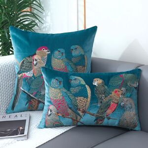 DUNXDECO Parrot Pillows Luxury Velvet Embroidery Cushion Case Blue Green Yellow Color Decorative Pillow Cover For Sofa Chair Home Decor