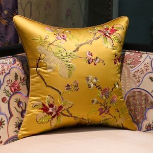 NONE Flowers Pillows Retro Chinese Embroidery Cushion Case Luxury Gold Green Decorative Pillow Cover For Sofa Chair Home Decorations
