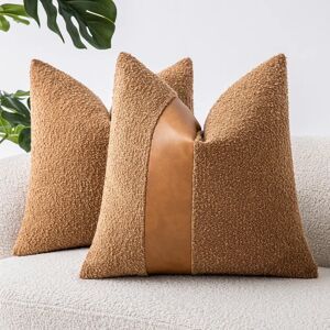 Homemorelove 2-Piece Set, Double-Sided Faux Leather Loop Yarn Pillow Cover, Home Decoration, Suitable for Living Room, Bedroom, Sofa, Pillow Insert Not Included
