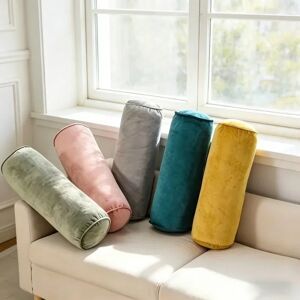 NONE Velvet Cylindrical Pillow Solid Color Knit Fabric High Elastic Core Soft Hand Wash Multipurpose Home Sofa Bedroom Decor Pillow