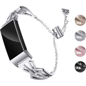 Strapsco Stainless Steel Bracelet w/ Rhinestones for Fitbit Charge 3 & Charge 4