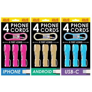 Phone Charger Assortments - 4 Pack Assorted Connectors