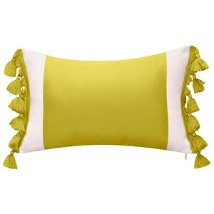 Edie @ Home Indoor/Outdoor Colorblock Tassel Fringe Decorative Throw Pillow 12X20, Citron by Edie@Home in Citron