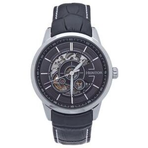 Heritor Automatic Davies Semi-Skeleton Leather-Band Watch - Men's Silver/Black One Size HERHS2502