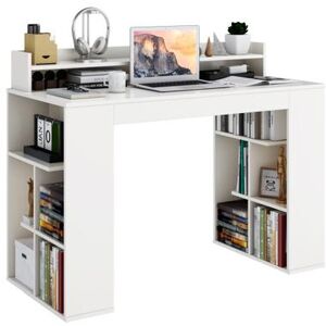 Costway Office Computer Desk with Dual 3 Tier Bookshelf and Monitor Shelf-White