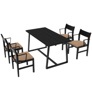 Costway 4-Person Dining Table Set with Chairs and Bench-Regular Design-Black-Brown-4