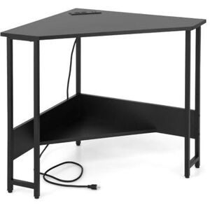 Costway Triangle Computer Corner Desk with Charging Station-Black