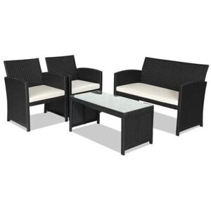 Costway 4 Pcs Wicker Conversation Furniture Set Patio Sofa and Table Set-White