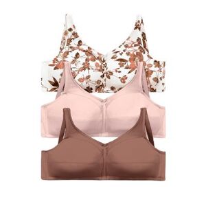 Plus Size Women's 3-Pack Cotton Wireless Bra by Comfort Choice in Mocha Assorted (Size 52 G)