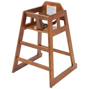 "Winco CHH-104A 29 3/4"" Stackable Wood High Chair w/ Waist Strap, Walnut, Brown"