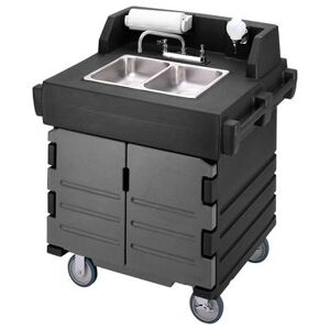 "Cambro KSC402426 CamKiosk 45 1/2""H Portable Sink Cart w/ (2) 4""D Bowls, Hot Water, Black/Granite Gray"