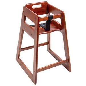 "CSL 900DK 27"" Stackable Wood High Chair w/ Waist Strap - Rubberwood, Dark Brown"