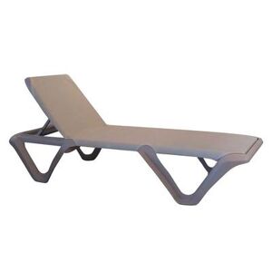 Grosfillex US891763 Nautical Pro Outdoor Stackable Chaise - Gray Fabric w/ Gray Resin Frame, Ash Gray