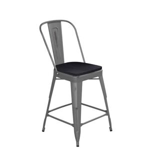 "Flash Furniture XU-DG-TP001B-24-PL1B-GG Counter Height Stool w/ 24"" Black Wood Seat - Steel, Gray, Black Poly Resin Wood Seat"