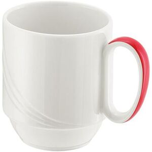 Libbey 9185629-62931 9 1/2 oz Schonwald Mug - Donna Senior, Porcelain, White/Red