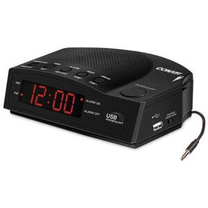 "Conair Hospitality WCR14 Alarm Clock Radio w/ USB Charging Port & AUX Jack - 5 1/2"" x 7"", Black, Single Day Alarm"