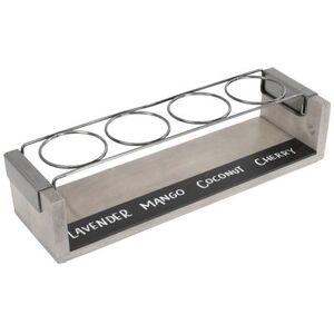 "Cal-Mil 22011-110 Aspen 4 Section Industrial Taster Caddy w/ Chalkboard - 13 1/2"" x 4"" x 3"", Pine Wood/Wire Rings, Chalkboard Front, Gray"