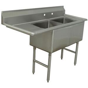 "Advance Tabco FC-2-2424-24L 74 1/2"" 2 Compartment Sink w/ 24""L x 24""W Bowl, 14"" Deep, Stainless Steel"